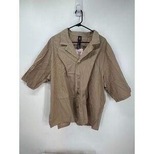 Savage X Fenty by Rihanna Men's Tan Button Up Shirt‎ XL NWT Oversized Cotton Top